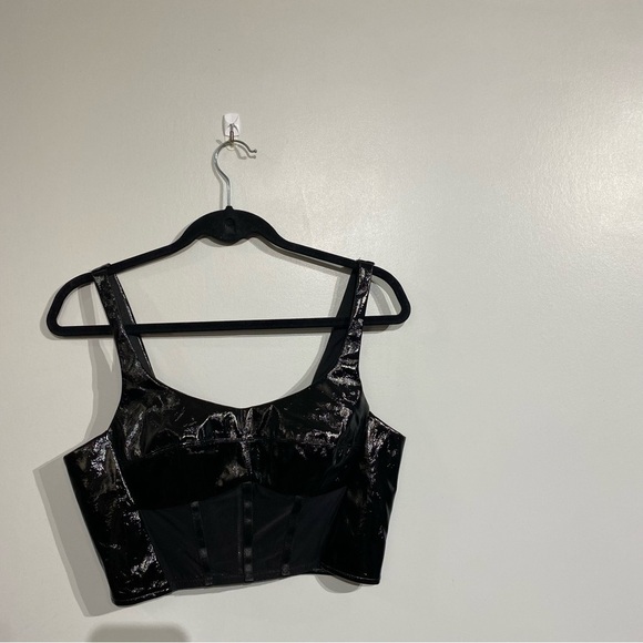 Say What ? corset mesh bra crop top Faux leather PVC zip front - Picture 8 of 9